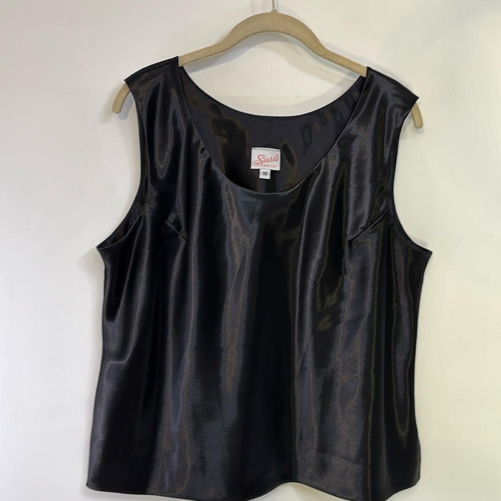 Vintage Satin black sleeveless shell size 16